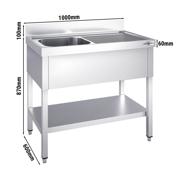 Yıkama Tezgahı PREMIUM -  1000x600mm - Alt Raflı & 1 Sol Evyeli