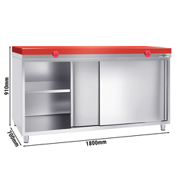 Tavolo armadiato in acciaio inox PREMIUM - 1800x700mm - con anta scorrevole senza alzatina, inclusa tagliere	
