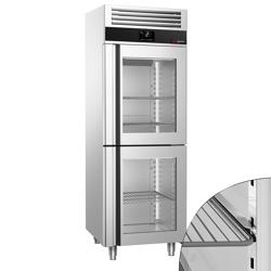 Хладилник от неръждаема стомана PREMIUM - GN 2/1 - 700 литра - с 2 стъклени полуврата