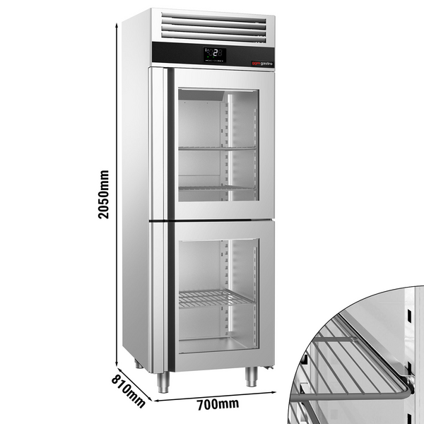 Buzdolabı paslanmaz çelik PREMIUM - GN 2/1 - 700 litre - 2 cam yarım kapılı