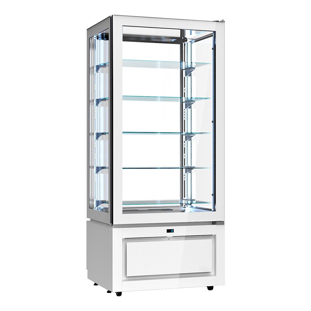 Vitrine réfrigérée 4 faces vitrées / Vitrine panoramique – 457 litres – 800 mm – 5 étagères – Blanc
