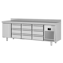 Koelwerkbank PREMIUM PLUS - 2452x700mm - met 1 deur - met 9 lades - met opstand