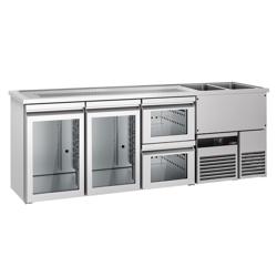 Barkoelkast PREMIUM - 2500x700mm - 2 glazen deuren & 2 laden