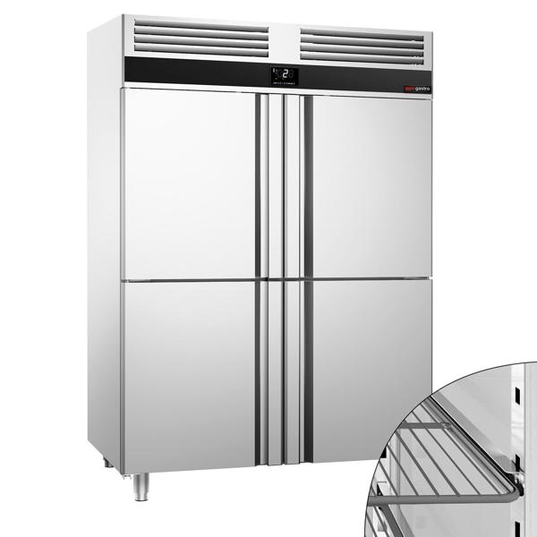 Koelkast RVS PREMIUM - GN 1/1 - GN 2/1 - 1400mm - 1400liter - tot -2°C tot +8°C - met 4 halve deuren - geforceerde koeling, LED‑verlichting & automatische ontdooiing