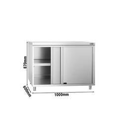 Armoire de travail en inox PREMIUM - 1000x600mm - avec porte coulissante sans rebord	