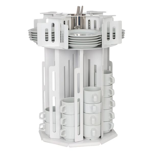 Distributeur de tasses et de soucoupes - rotatif - Blanc - Acier inoxydable