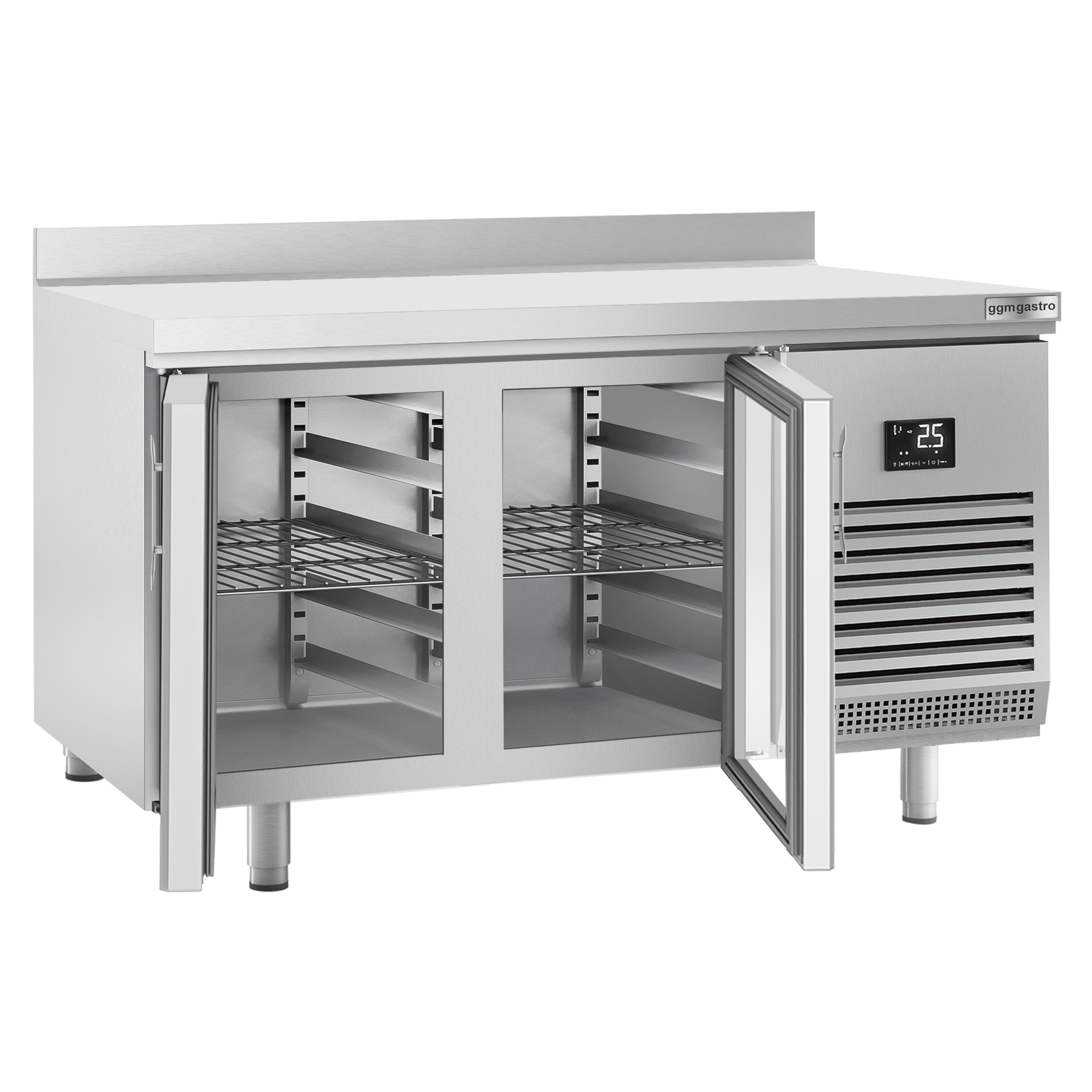 Table réfrigérée Premium PLUS - 1468x600 mm - avec 2 portes vitrées - avec dosseret