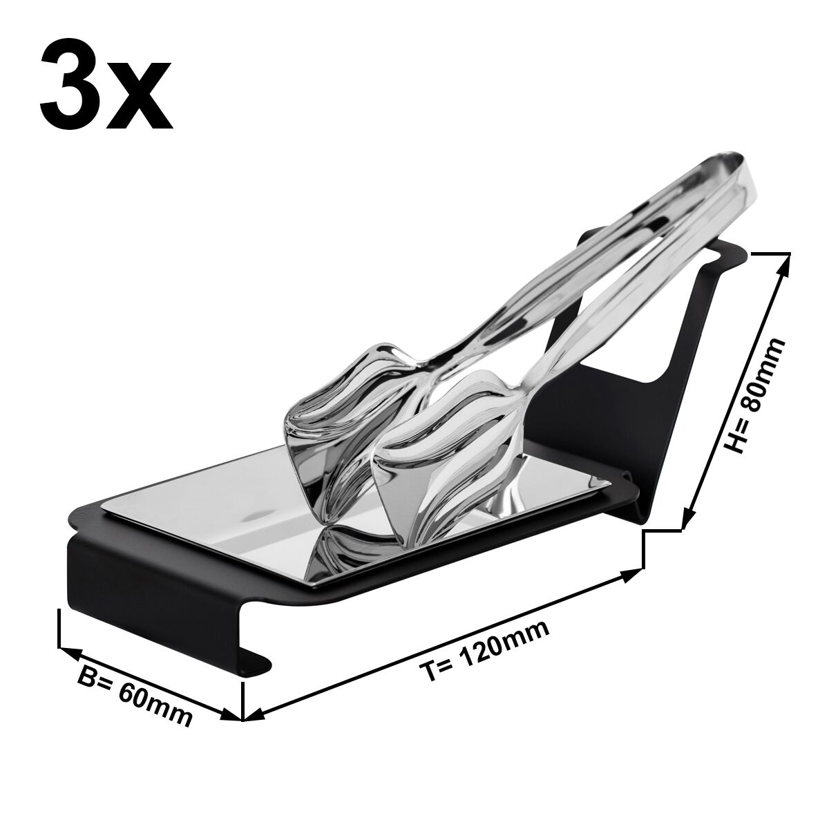(3 pcs) Support porte cuillères - Angulaire - Acier inoxydable - 60x120x80mm - Noir