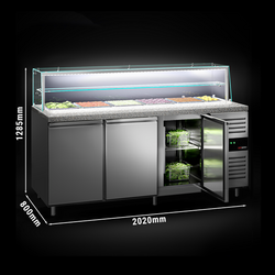 Saladette PREMIUM - 2020mm - 3 deuren - met glazen opzetstuk voor 5x GN 1/1 & 1x GN 2/4 & 1 plank