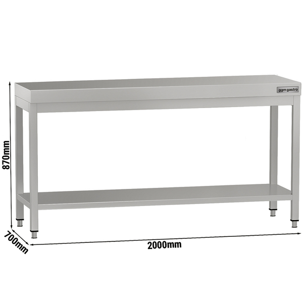 Paslanmaz Çelik Çalışma tezgahı ECO - 2000x700mm- Sırtsız alt raflı
