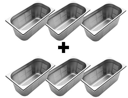 (6 pièces) Conteneurs GN en inox 1/3 - perforés - Hauteur : 150 mm        
