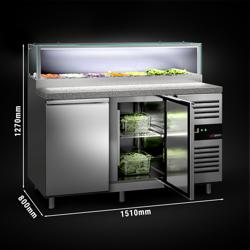 Saladette PREMIUM - 1510mm - 2 deuren - met glazen opzetvitrine voor 7x GN 1/3 - granieten werkblad