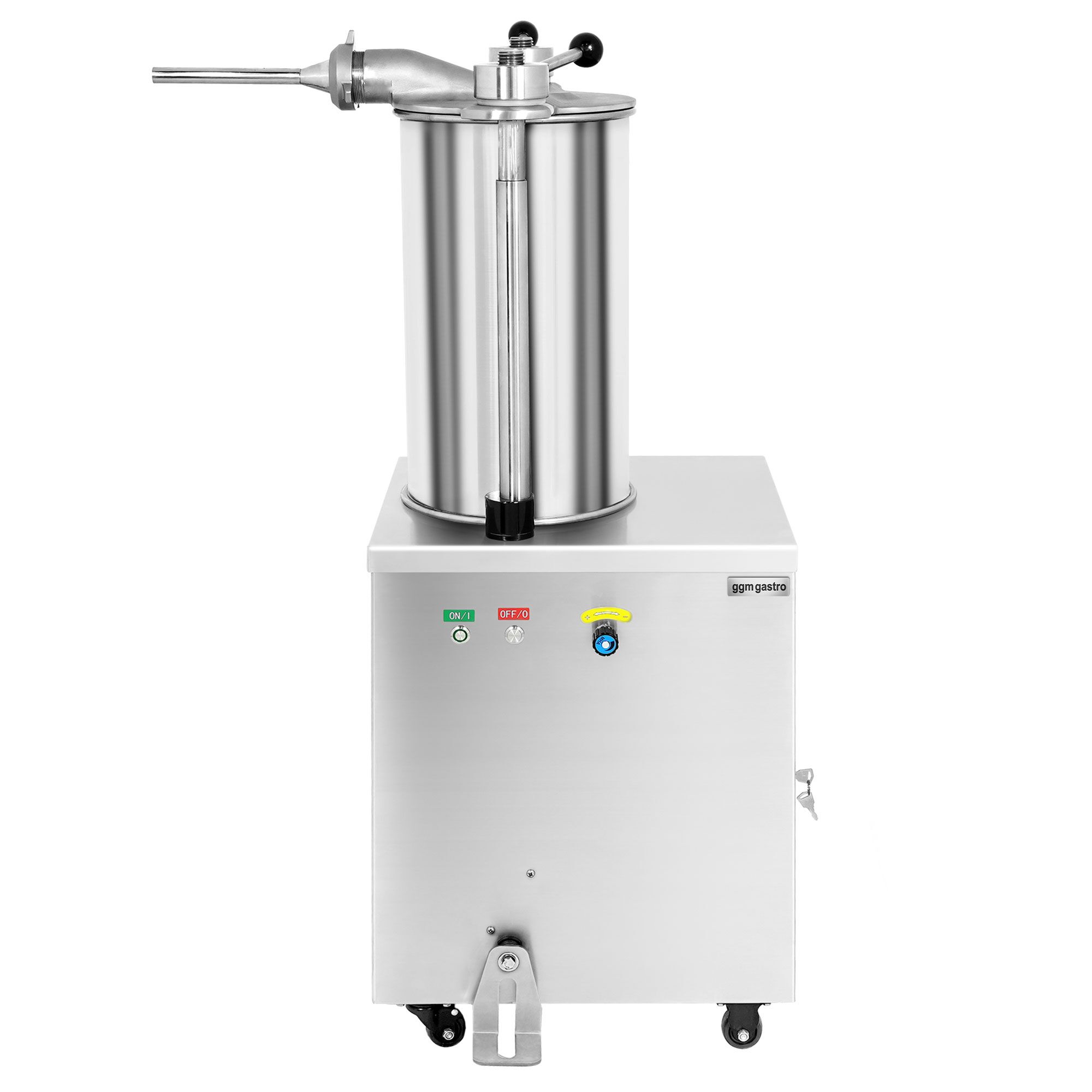 Poussoir à saucisses PROFESSIONNEL hydraulique vertical - 20L - 1,5kW - Acier inoxydable - incl. Pédale & 3 entonnoirs à saucisse