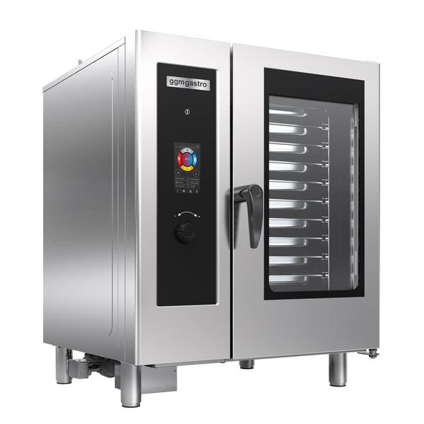 A gas-Forno combinato a vapore - Touch screen - 10x GN 1/1 - incl. Sistema di lavaggio & Sonda al cuore- incl. Innengestell
