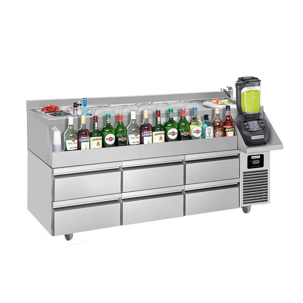 Bár/italhűtőasztal - 1,6 x 0,6 m - 235 liter - 3 fiókkal 1/2 és polcokkal
