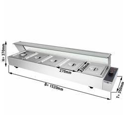 Bain-marie électrique à poser avec protection hygiénique en verre - 1,8 kW - 5x GN 1/2