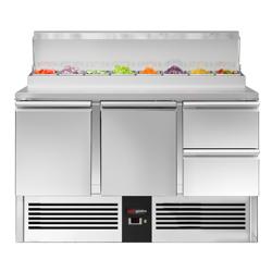 Zubereitungstisch Mini PREMIUM - 1370mm - für 8x GN 1/6 - 2 Türen & 2 Schubladen