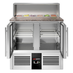 Saladette PREMIUM - 903mm - 2 glazen deuren - met roestvrijstalen opzetstuk voor 5x GN 1/6