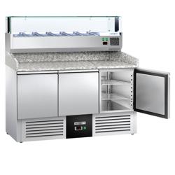 Pizza Hazırlık Buzdolabı PREMIUM - 1400x700mm - 3 Kapı - dahili soğutmalı üst vitrin LED - 6x GN 1/4