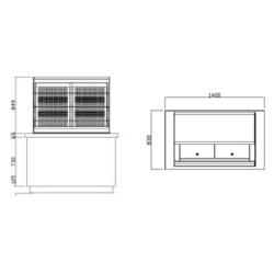 Vetrina pasticceria refrigerata PRAG - 1400mm - con 3 ripiani - LED interni; incl. Kit ruote; pannelli laterali removibili; basamento con pannello frontale removibile