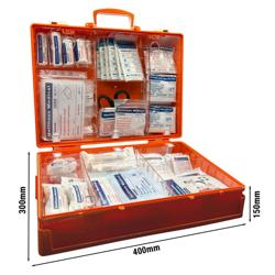 MULTI | First Aid Kit - filled - ABS plastic - Orange - with wall-mounted, tamper-evident seal, with wall bracket - incl. wall bracket, mounting hardware, photoluminescent rescue sign