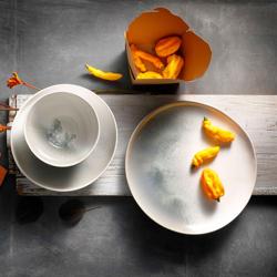 (6 pcs) NORDIC | Deep Plate - Stoneware - Ø225mm - Green/White