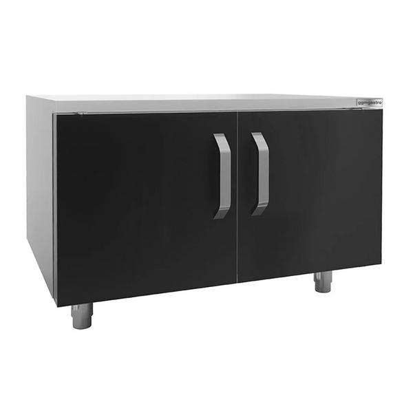 Onderbouw - 800x620x(H)587mm - RVS | met 2 deur(en) | 4-zijdig gesloten | met stelvoeten | hoogglans zwarte deuren