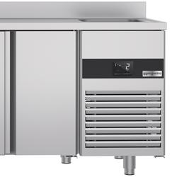 Koelwerkbank PREMIUM - 2360x700mm - met 4 deuren, 1 spoelbak rechts & achterwand