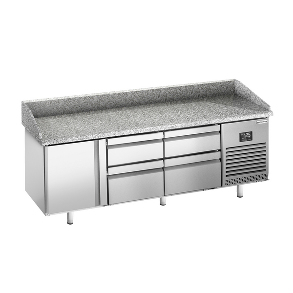 Pizzakoeltafel Premium PLUS - 1980x700mm - met 1 deur & 4 laden