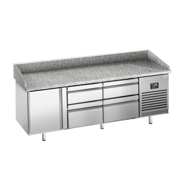 Pizzawerkbank PREMIUM PLUS - 1980x700mm - met granieten werkblad - met 1 deur & 4 laden