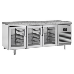 Bakkerij koelwerkbank PREMIUM PLUS - 2185x800mm - 3 glazen deuren & granieten werkblad