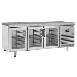 Bakkerij koelwerkbank PREMIUM PLUS - 2185x800mm - 635 liter - met 3 glazen deur(en) - granieten werkblad