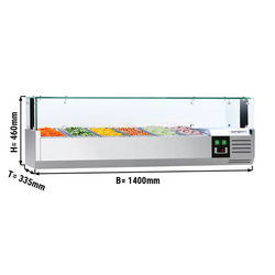 Gekoelde opzetvitrine PREMIUM met LED-verlichting - 1400x335mm - 6x GN 1/4