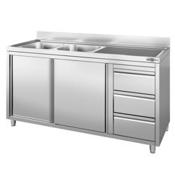 Spülschrank - 2000x700mm - mit 3 Schubladen & 2 Becken links