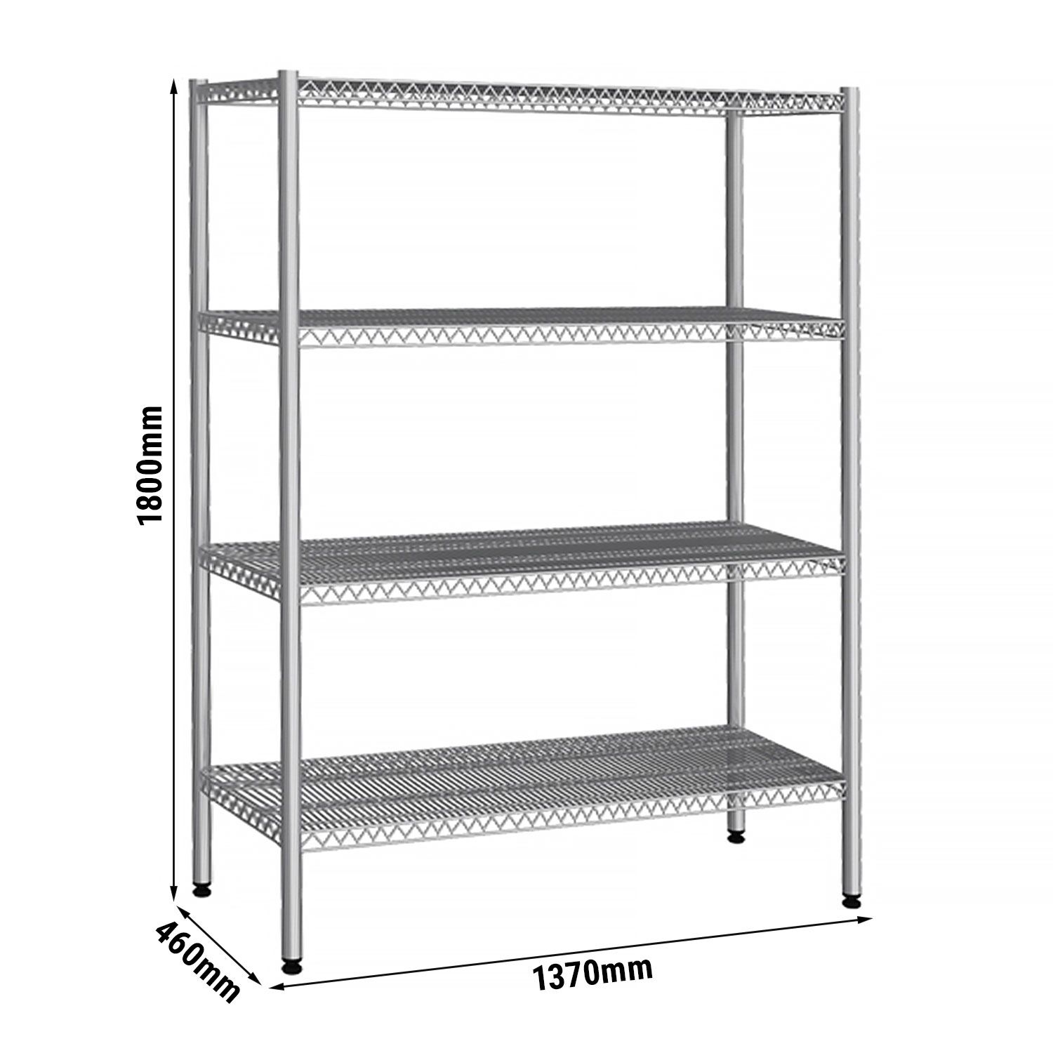 Étagère en inox - 1370 x 460 mm - avec 4 étagères grillagées (fixes)