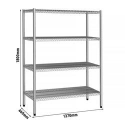 Raft inox - Modul de bază - 1380x500x(H)1800 mm - Adâncime: 500 mm - cu 4 polițe grilaj - Capacitate: 60 kg/poliță (240 kg total)