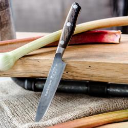 F. DICK | DarkNitro Utility Knife – 120 mm Blade - Oak Wood Handle - Hammered Finish