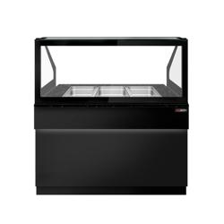 Saladette de Pizzas Série TORONTO - 1250mm - 800L - frente preta - 2 portas - com vitrine angular em vidro para 3x GN 1/1 & 1 prateleira - bancada em granito preto