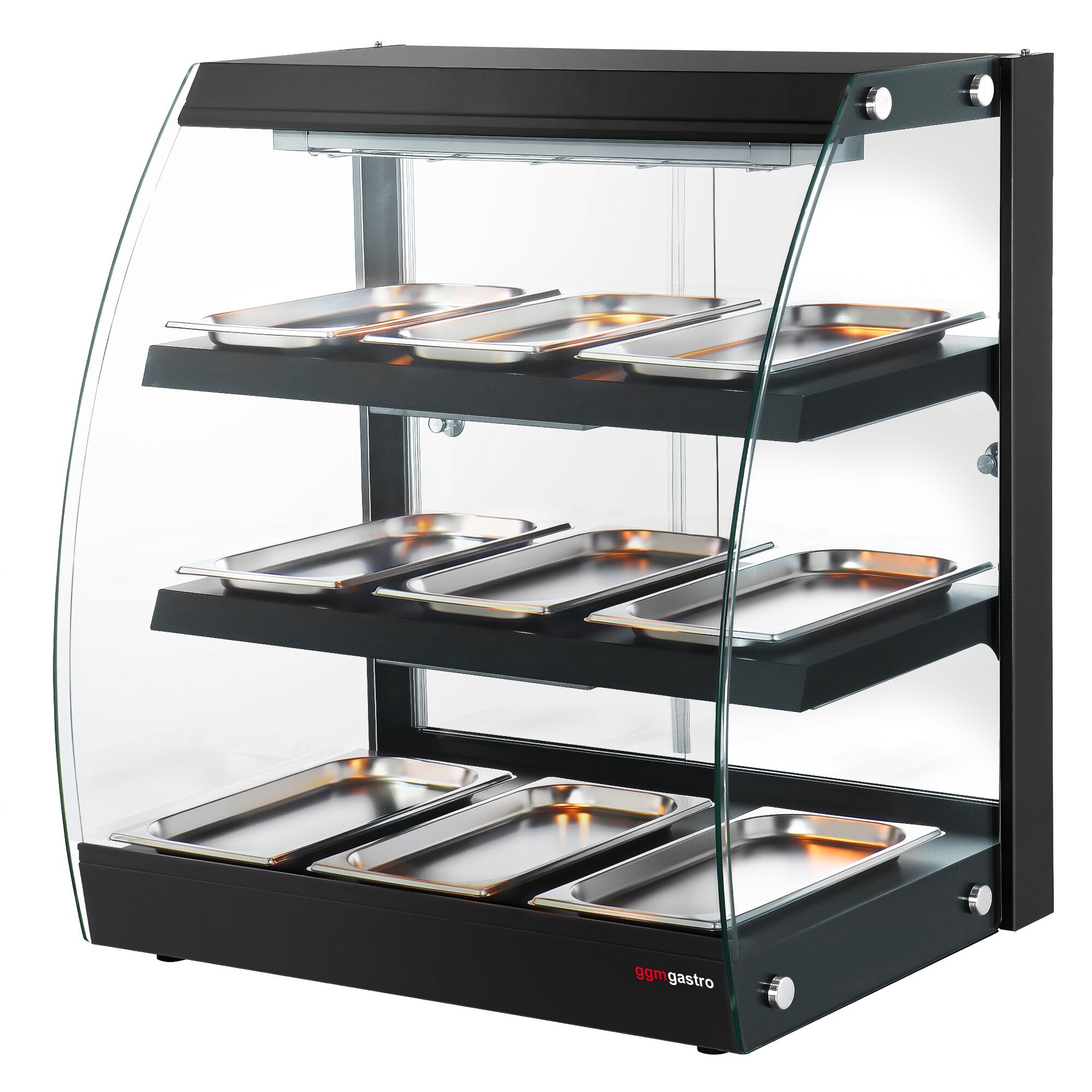 Vitrine chauffante – 650 mm – 1,16 kW – avec 3 étagères – Noir