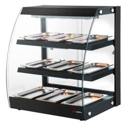 Vitrină caldă de banc - 648 mm - 1,16 kW - cu 3 rafturi - negru