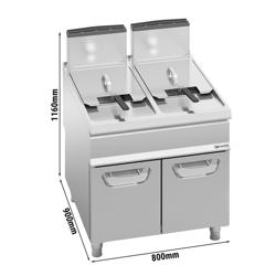 Dubbele gasfriteuse - 20+20 liter - 35 kW - indirect verwarmd - mechanische bediening - met aftapkraan - incl. onderstel