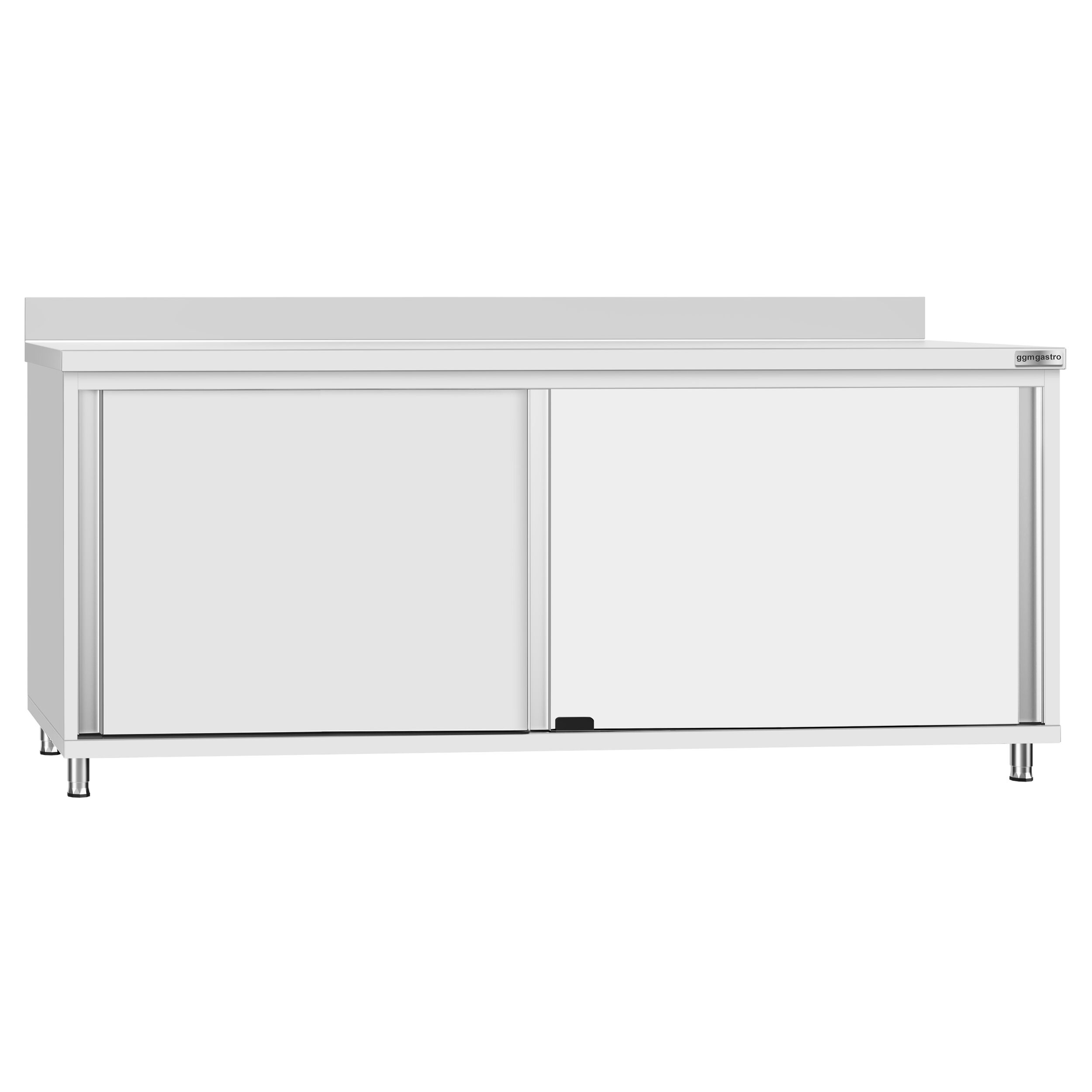 Table armoire en acier inoxydable ECO - 2000x600mm - avec portes coulissantes et étagère basse - avec dosseret