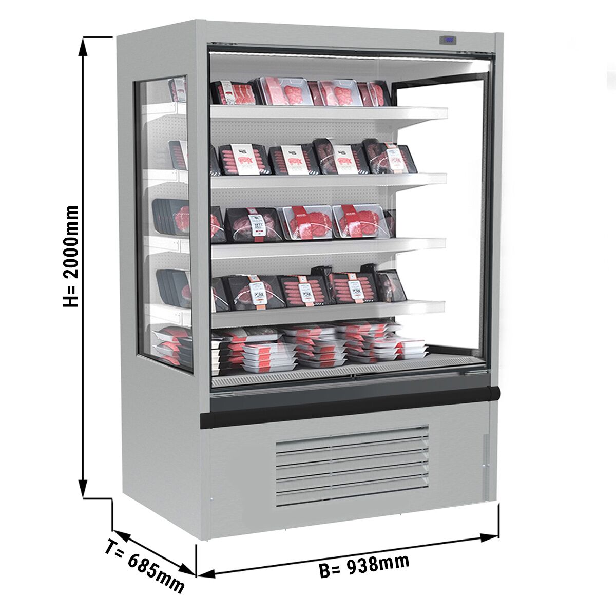 Vitrine murale réfrigérée - Libre-service - 938mm - 341L - avec 4 étagères - avec rideau de nuit