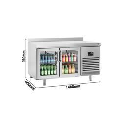 Tavolo refrigerato per bevande da bar PREMIUM PLUS - 1468x600mm - Statica - 250 L - Doppi vetri - con 2 porte battenti - Alzatina