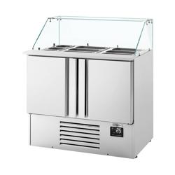 Stół chłodniczy sałatkowy PREMIUM PLUS - 978mm - 230L - 2 drzwi - z nadstawką szklaną kątową - z otworem na 6x GN 1/3 & 3x GN 1/6