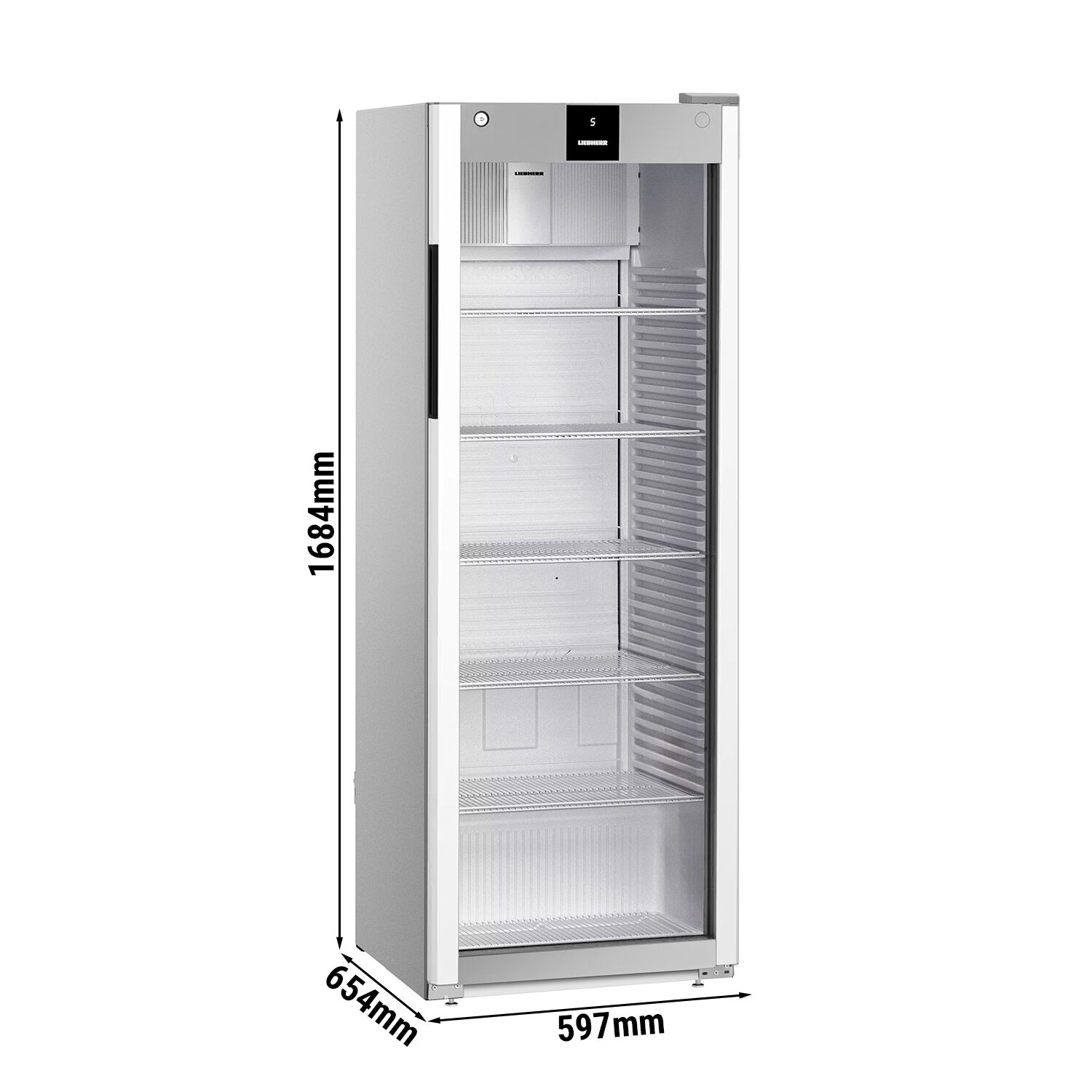 LIEBHERR | Réfrigérateur PERFORMANCE - 347 litres - Intérieur en plastique - Avec 1 porte en verre - Gris       
