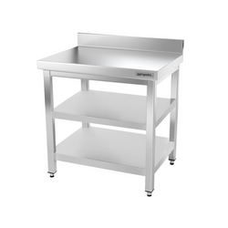 Mesa de trabalho em aço inoxidável PREMIUM - 0,7 m - com prateleira de baixo, prateleira intermediária e mesa de apoio