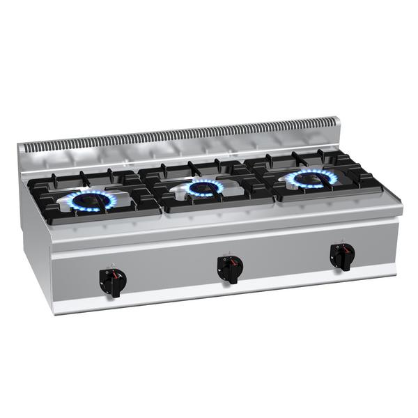 Cucina a gas professionale - LORENZO 600 - 3-pz - 1200x600x420mm - 31,0 kW - 3 fuochi - da banco - alta potenza