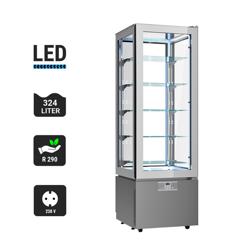 Commercial cake display fridge - 324L - 600mm - Double glazing - with 5 glass shelves - 1 glass door