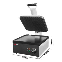 Grill de contact / Grill à hamburgers – 2,2 kW – plaque inférieure lisse & plaque supérieure rainurée – surface de cuisson : 350 × 330 mm